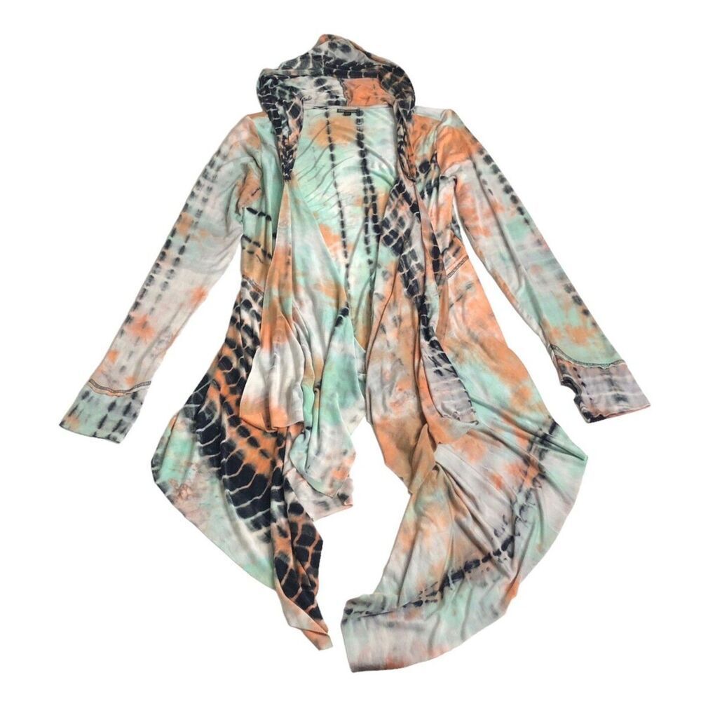 Coco + Carmen Cardigan Sweater Womens M Tie Dye Boho‎ Hooded Thumbholes Festival